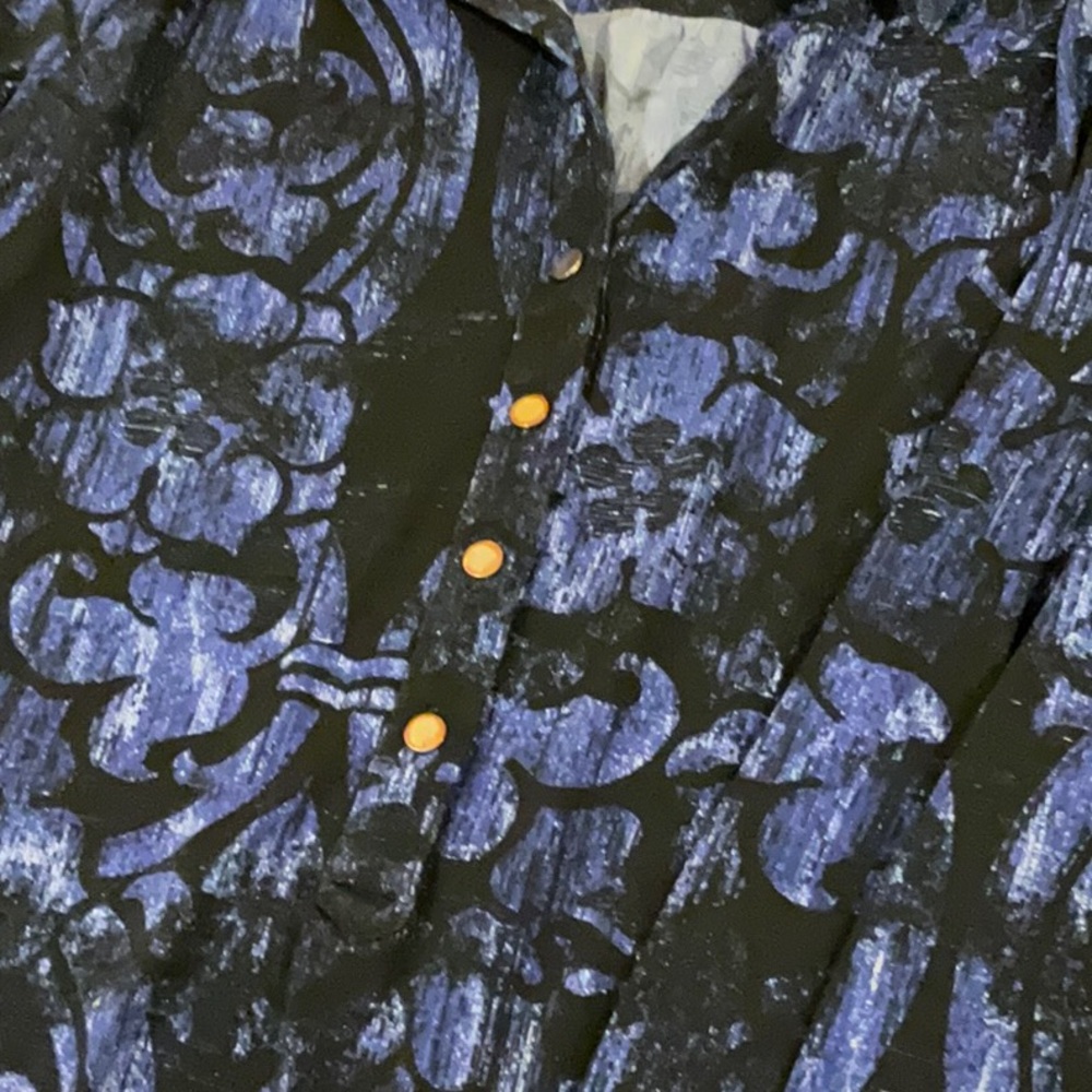 Alfani blue black patterned polyester blouse, Size M